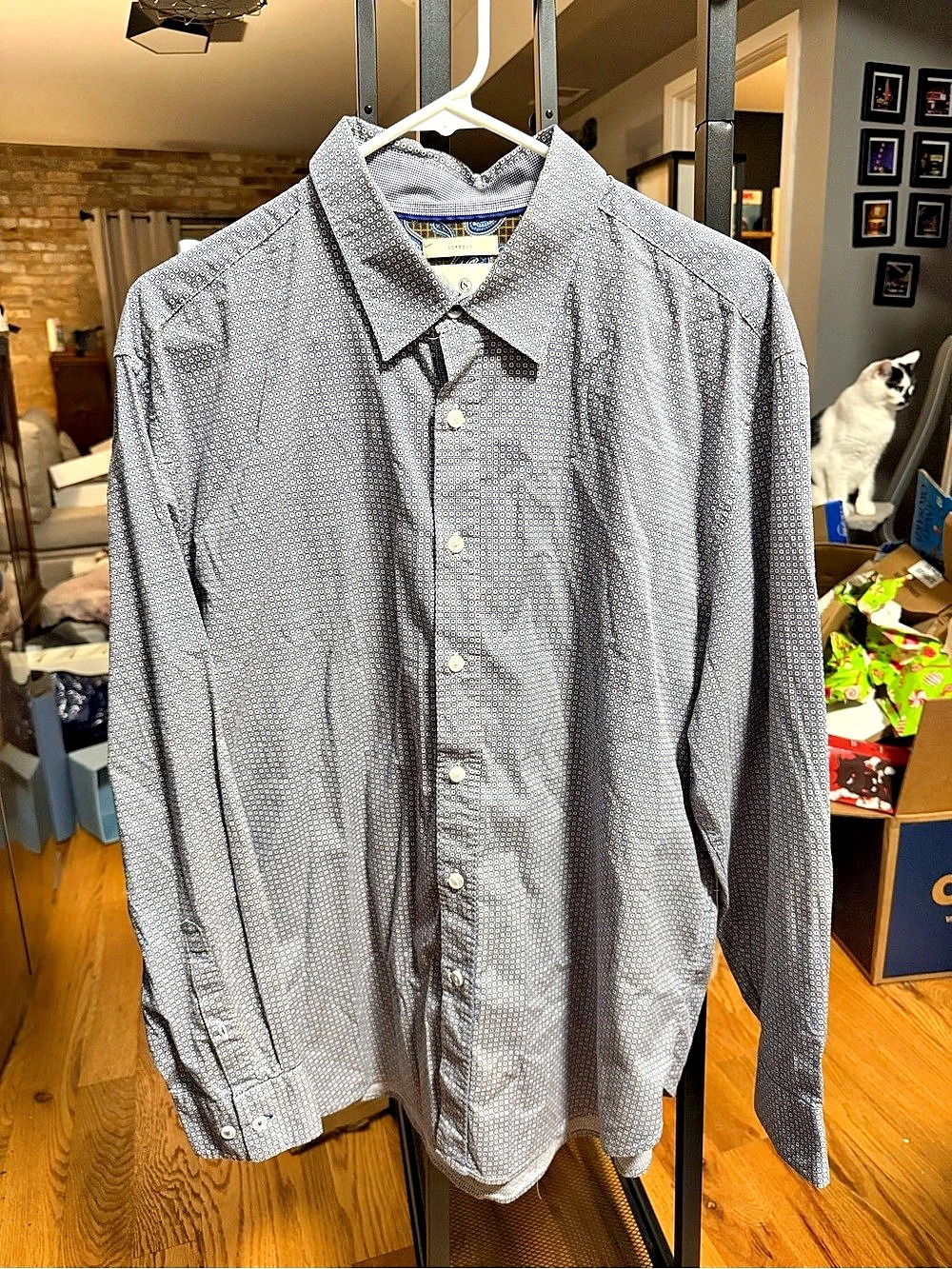 CON.STRUCT Engineered Goods Geometric Print Long Sleeve Button-Up Shirt XL Blues